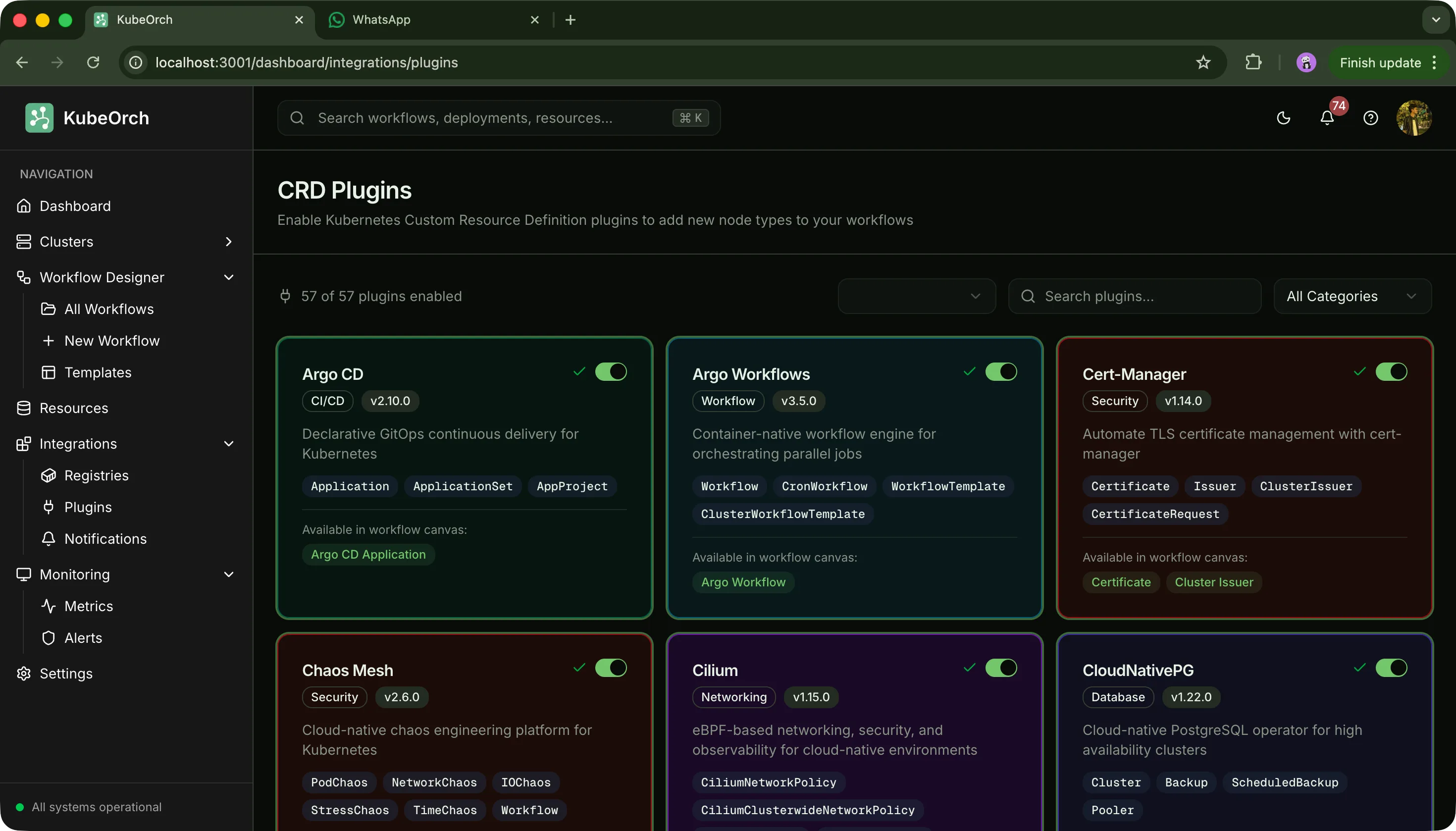 KubeOrch CRD plugin catalog with Argo CD, cert-manager, Cilium and CloudNativePG
